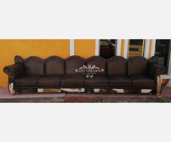 Sillón de 6 plazas con alas de piel de pelo y lisa