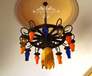 Candil de 13 luces de rueda de carreta con bombillas de vidrio soplado